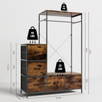 Clothing Rack with Fabric Drawers & LED Lights, 39.4W*57H Dresser with Hanging Rack, Free Standing Wardrobe Closet with Shelves, Closet Organizer with Drawers for Bedroom, Small Space, Apartment - color: Brown