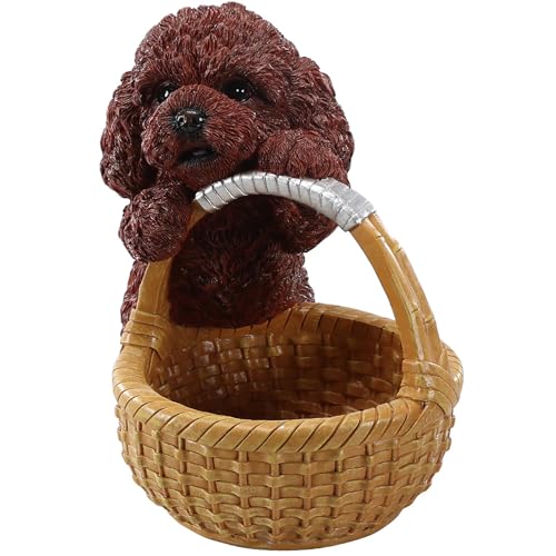 Vanity Jewelry Dish & Catchall Valet Tray for Bedroom Nightstand Featuring Red Poodle - Dog Statue Ring Holder & Candy Bowl - Aesthetic Animal Figurine Dresser Decor - color: Poodle Holding Basket - Red, size: Poodle