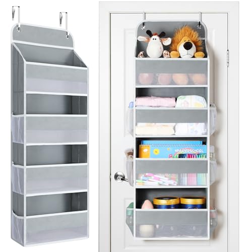 Yecaye Over The Door Organizer, Heavy Duty Hanging Organizers and Storage with 4 Large Capacity Pockets, Swing-Proof Behind The Door Storage for Bathroom Nursery Bedroom Dorm Closet, Grey,1Pc - color: Grey, size: 4 Tier