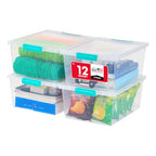 IRIS USA 12 Qt. Craft Storage Bins with Lids, 4-Pack, |Made in USA|, Clip Box, Medium Plastic Sensory Bin Tote Organizer Containers for Art Supplies, Paper, & Office, Stackable - Clear/Seafoam Blue - size: 12 Qt. - 4 Pack