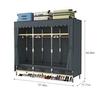 Portable Wardrobe, Freestanding Closet Hanging Organization, Metal Frame with Grey Fabric Cover, 3 Storage Compartments, 3 Hanging Rods, 3 Drawers. - color: Grey
