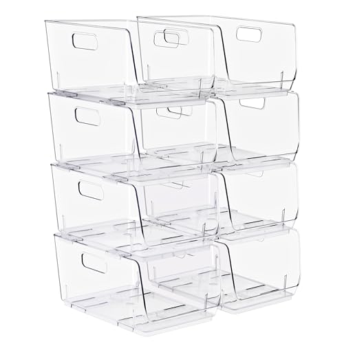 Sorbus Stackable Storage Bins Open Front, Clear Stackable Storage Bins, Pantry Bins for Storage and Organization, Acrylic Stackable Bins for Kitchen, Clear Pantry Organizer Bins (Medium 8 Pack) - size: Medium, style: 8 Pack