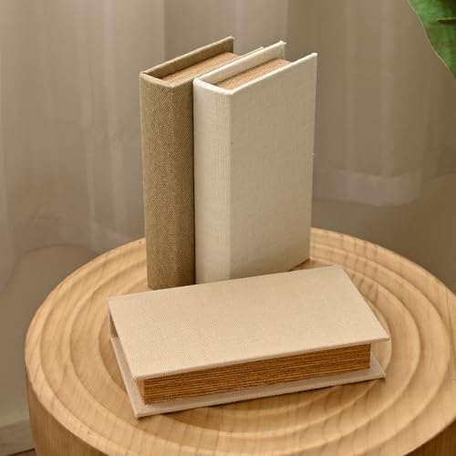 DECOR4SEASON Modern Linen and Wood Decorative Faux Book Boxes Set of 3, 12",Taupe,Beige,Off White - color: Taupe,Beige,Off-White, size: 12"