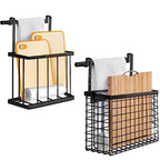 2 Pack Cabinet Door Organizer with Towel Bar, Over The Cabinet Door Storage with Towel Holder for Kitchen Cutting Board,Black