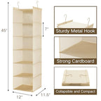 MAX Houser 6 Tier Shelf Hanging Closet Organizer, Cloth Hanging Shelf with 2 Sturdy Hooks for Storage, Foldable (Beige) - color: Beige