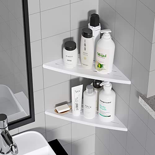 Qeke Corner Shower Shelf Matte White, 304 Stainless Steel 11.5” Recessed Corner Shelf Bathroom for Tiled Wall, Floating Shower Shelves Shampoo Holder, No Drilling, 2 Pack - color: Matte White