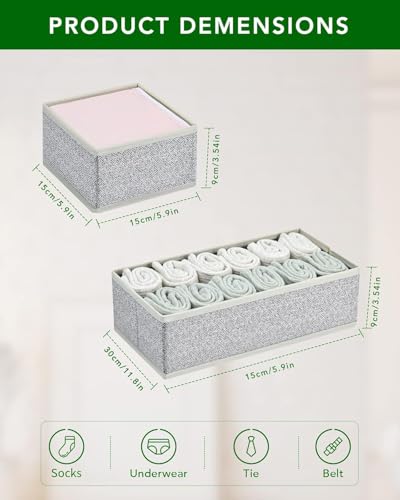 DIMJ Drawer Organizer Clothes Storage - 16 Pack Baby Dresser Organizer for Nursery, Foldable Drawer Dividers for Bedroom Closet Organization, Fabric Storage Bins for Socks, Underwears, Bras - color: Light Gray