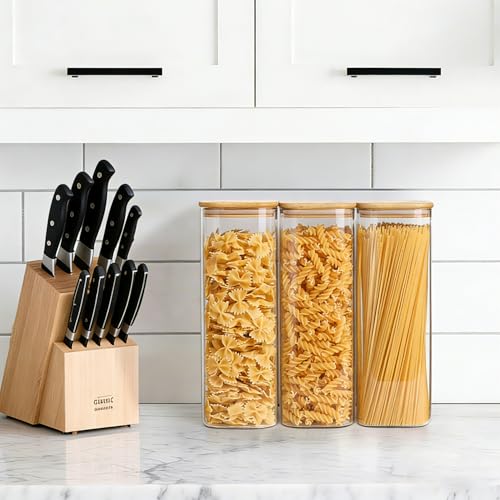Rectangle Glass Storage Containers with Lids, Glass Jars with Bamboo Lids for Spaghetti, Pasta, Kitchen Pantry Storage Containers (2 pack 2.2qt) - size: 2 pack（2.2qt）