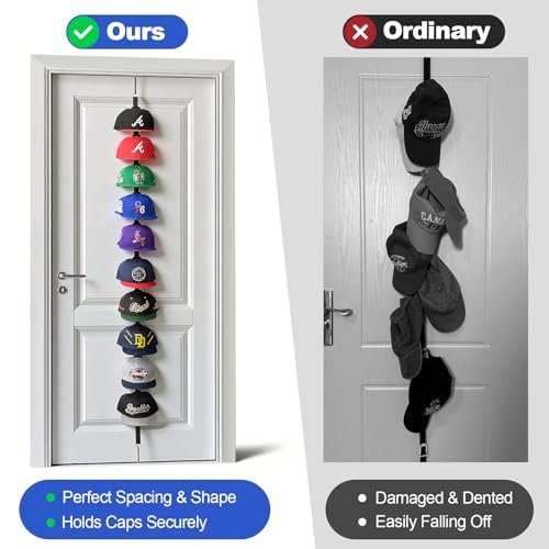 Aoodaily Hat Rack for Door - Two-Way Hanging Caps with Display Hooks and Hanger, Hat Organizer for Baseball Caps, Over the Door Hat Storage Organizer for Bedroom, Entrance or Garage Doors - 2 Packs - size: 2 Packs - 20 Hooks