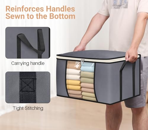 SLEEPING LAMB 65L Clothes Storage Bag, Breathable Blanket Storage Container and Foldable Comforter Organizer for Closet with Reinforced Handles for Sheets, Pillow, Toys, Grey - size: 20"L x 16"W x 13"H