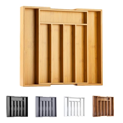 Bellsal Silverware Organizer Kitchen Drawer Organizer Expandable Bamboo Utensil Holder Cutlery Tray for Kitchen Utensil and Flatware Bedroom Office - color: Nature, size: 7 Slots Expandable