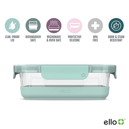 Ello Duraglass 3.4 Cup Meal Prep Sets,Set-Glass Food Storage Container with Silicone Boot and Airtight BPA-Free Plastic Lids,Dishwasher,Microwave& Freezer Safe,Garden Goals,5 Count(Pack of 2) - color: Garden Goals with Boot, size: 3.4 Cup (Pack of 2)