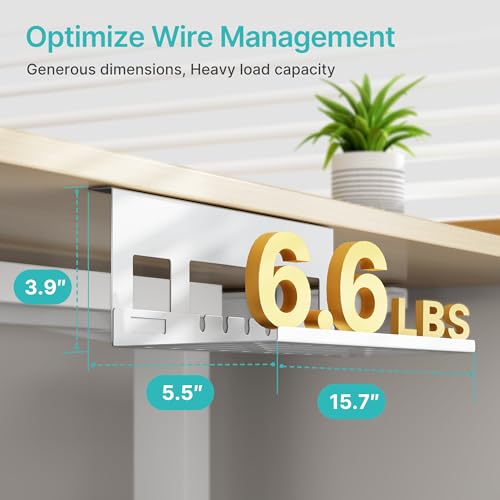 PEGZONE Under Desk Cable Management Tray, 15.7 Inches Metal Cord Organizer Rack, Desk Tray for Power Strip, Cord, Wire, Easy Mounting Cable Management Under Table for Home Office, White - color: White, size: 15.7"
