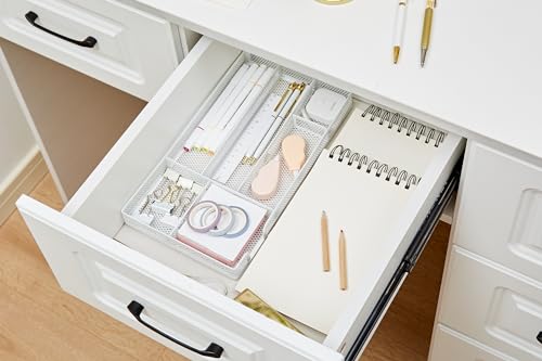 Annova Desk Drawer Organizer Tray for Office Organization - Metal Mesh - Storage Tray with Dividers for Pens, Desktop Accessories, Bathroom, Kitchen, Makeup and Office Supplies (Small, White) - color: White, size: Small