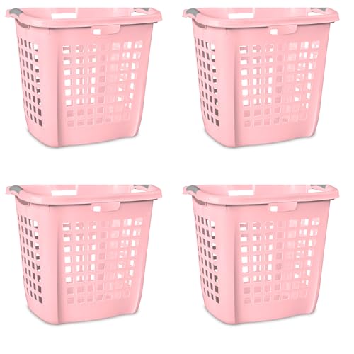 Sterilite 4-Pack Ultra Easy Carry Laundry Basket, Plastic Clothes Hamper Bin w/Comfort Grip Handles & Rim, 2.1 Bushel Capacity, Pink Frost - color: Pink Frost