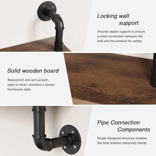 Merapi 24" Industrial Floating Shelves, Pipe Shelves for Wall, 3 Tier Rustic Wood Wall Shelves for Home Décor, Bedroom, Living Room, Bathroom… - style: 3 Tier