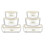 Urban Green Glass Food Container Set with Glass Lid, 6 Pack, Food Storage Containers Set, Airtight, LeakProof, Micowave Safe, 100% Plastic Free, Meal Prep Containers (White Color) - color: White Sand-6P
