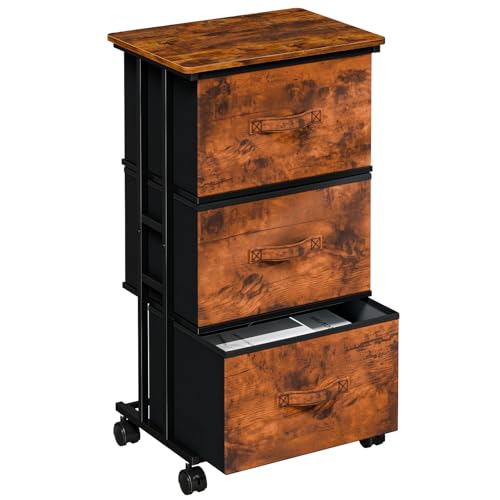 DUMOS 3 Drawers Dresser for Bedroom with Wheels, Fabric Storage Cabinet Organizer with Removable Fabric Bins, Sturdy Steel Frame for Living Room, Office, Entryway, Closets, Rust - color: Rust, size: 11.8"D x 16.7"W x 30.1"H (3 Drawers)