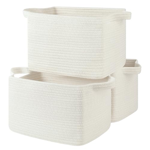 OIASKET Storage Basket for Organizing, Woven Baskets for Storage, Rectangle Decorative Baskets for Shleves, Closet, Toys, Books, Nursery Organizer Bins - Pack of 3 (White, 13"x9.85"x8.7") - color: White, size: 13"x9.85"x8.7"
