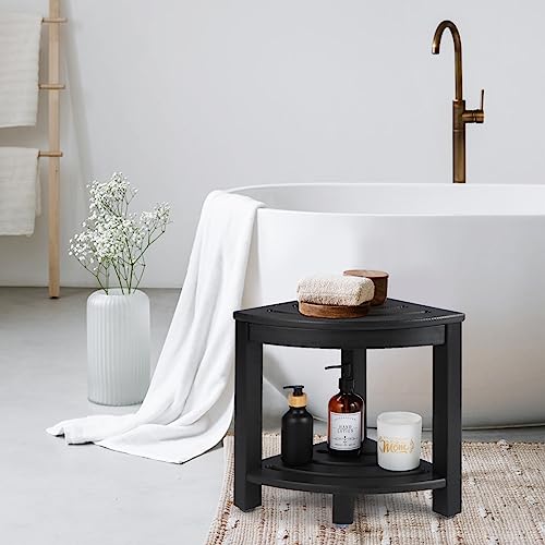Apolimi HDPE Corner Shower Stool,Shower Bench Seat with Storage Shelf for Shaving Legs Plastic Spa Bath Step Foot Rest for Bathroom Small Place (Black) - color: Black