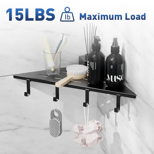 lives Corner Shower Shelves 2 Pack, 10" Black Corner Shelf for Bathroom, 304 Stainless Steel Grout in Bathroom Shower Shelf for Tiled Wall, Waterproof, Easy Install（with Hook） - color: Silver-floral Pattern, size: Triangle-2pcs