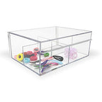 Isaac Jacobs 4-Compartment Clear Acrylic Organizer with Lid (6.7" L x 8.6" W x 3.4" H), Multi-Sectional Tray & Storage Solution for Makeup, School & Office Supplies & More, for Bathroom, Kitchen - size: 4 Medium