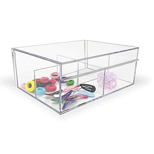 Isaac Jacobs 4-Compartment Clear Acrylic Organizer with Lid (6.7" L x 8.6" W x 3.4" H), Multi-Sectional Tray & Storage Solution for Makeup, School & Office Supplies & More, for Bathroom, Kitchen - size: 4 Medium
