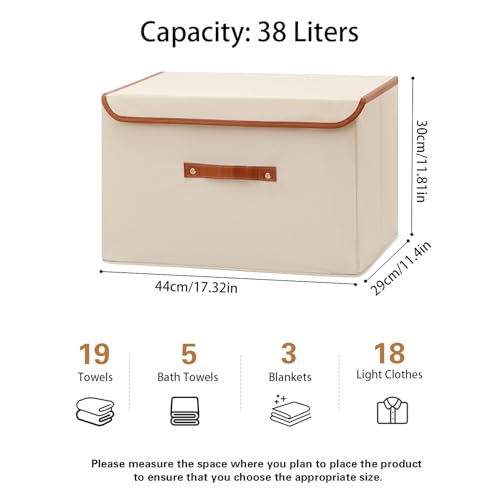 Tuza 4 Pack Large Fabric Storage Bins with Lids, Foldable Storage Boxes with Lids for Organizing, Decorative Storage Boxes with Handles for Home, Bedroom, Closet, Office(Khaki, Large) - color: Khaki, size: 4 Pack - Large