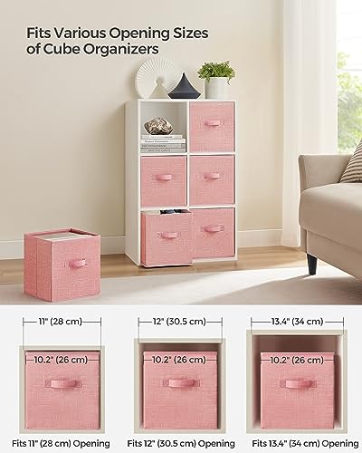 SONGMICS Storage Cubes, 11-Inch Non-Woven Fabric Bins with Double Handles, Set of 6, Closet Organizers for Shelves, Foldable, for Clothes, Jelly Pink UROB026R01 - color: Jelly Pink, size: 10.2''L x 10.2''W x 11''H