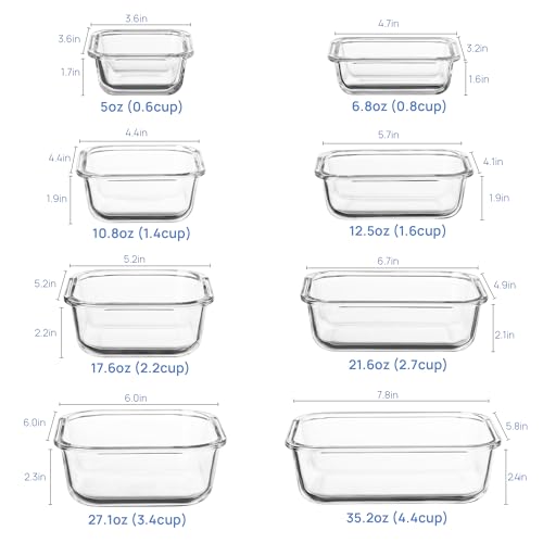 Vtopmart 8 Pack Glass Food Storage Containers with Airtight Lids, Glass Meal Prep Containers, Lunch Office Meal for Microwave, Oven, Freezer and Dishwasher, BPA Free - color: Blue