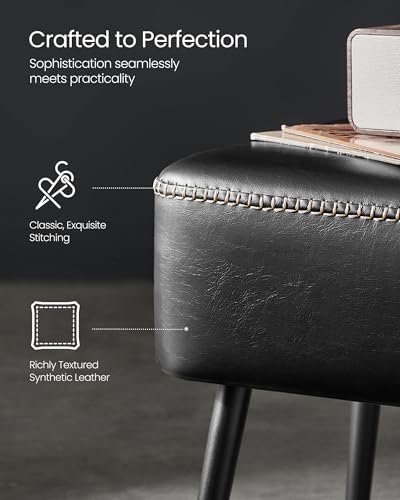 VASAGLE EKHO Collection - Bench for Entryway Bedroom, Synthetic Leather with Stitching, Ottoman Bench with Steel Legs, Living Room, Mid-Century Modern, Loads 660 lb, Ink Black ULOM076B01 - color: Ink Black, style: Steel Leg Bench