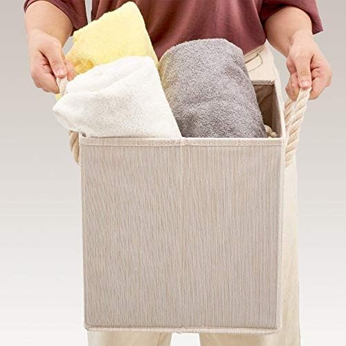 Foldable Bamboo Fabric Storage Bins [set of 4] with Cotton Rope Handles, Collapsible Organizer Boxes Basket - 10.5 x 10.5 x11 inch (Beige) - color: Beige