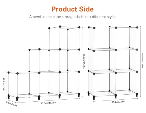 HOMIDEC 6-Cube Storage Organizer, Closet Organizer Storage Shelf Bookcase Bookshelf with Metal Hammer, Storage Cubes Organizer Cabinet for Kids, Closet, Bedroom, Bathroom, (11.8x11.8x11.8 inch) - color: Transparent, size: 11.8 x 11.8 x 11.8 Inch