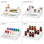 iDesign 3-Tier Expandable Spice Rack Organizer for Cabinet, Pantry, Set of 2, Clear, Made in USA