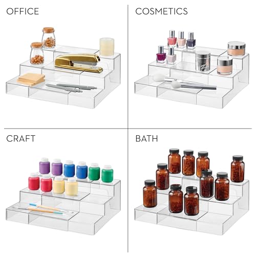 iDesign 3-Tier Expandable Spice Rack Organizer for Cabinet, Pantry, Set of 2, Clear, Made in USA