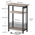 HOOBRO Narrow Side Table with Charging Station and LED Light, Small End Table with Storage, Skinny Nightstand with USB Port, Slim Bedside Table for Small Spaces, Living Room, Greige BG242UDBZ01 - color: Greige + Black