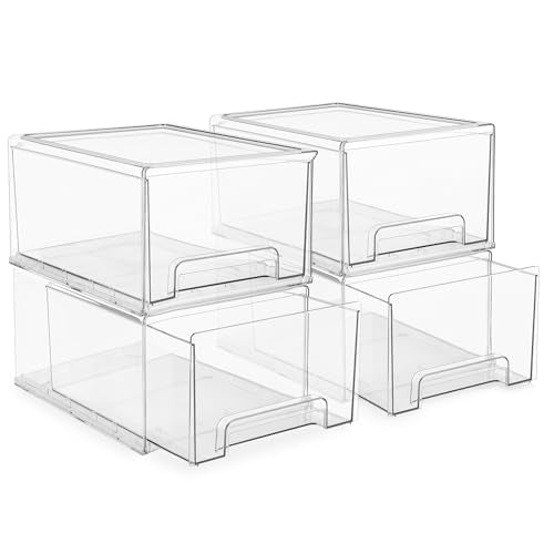 Sorbus Large Clear Stackable Storage Drawers – 4-Pack Plastic Organizer Bins with Handles – Stackable Pull-Out Storage Drawers for Closet, Pantry, Office, Bathroom, Craft, and Toy Organization - color: 4 Pack, size: Large