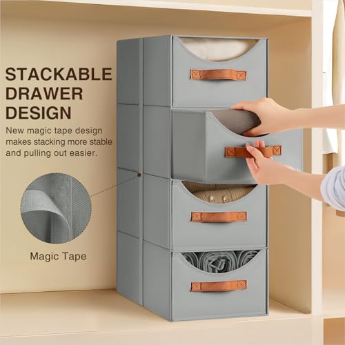 Homsorout Stackable Storage Drawers - Collapsible Storage Bins with Drawers, 8 Pack Closet Shelf Organizer Basket, Fabric Pull Out Organizer for Bedroom, Living Room, Dorm, Grey - color: Gray, size: 13 Inch. - 8 Pack