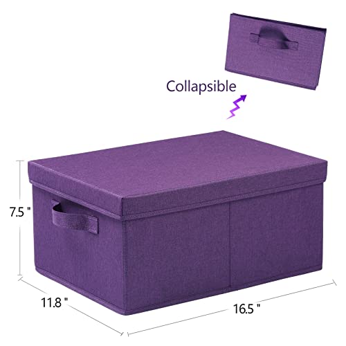 HOONEX Storage Bins with Lids for Organizing, Pack of 2, Storage Boxes with 2 Carry Handles and Sturdy Heavy Cardboard, 16.5" L x 11.8" W x 7.5" H for Shoes, Books, Clothes, Nursery, Dark Purple - color: Dark Purple