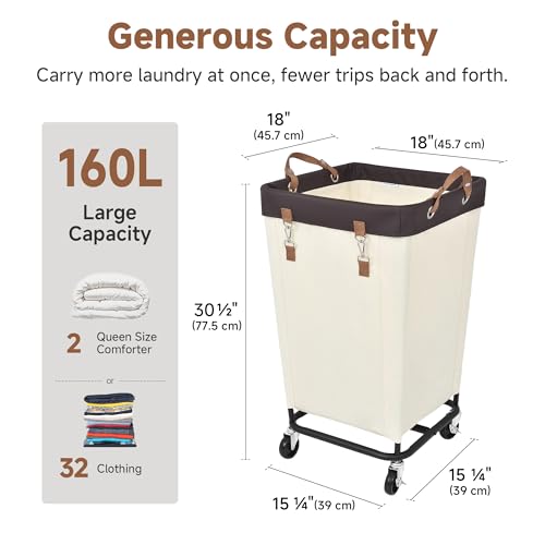StorageWorks 160L Laundry Basket with Wheels, Large Rolling Hampers for Clothing Organizer, Dirty Clothes Basket for Hotel, Home, Closet, Dorm, Beige - color: Beige, size: 160L