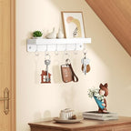 niffgaff White Key Holder Wall Mount, Stainless Steel Self Adhesive Hooks Rack with Shelf, No Drill Key Hanger for Door and Wall - color: White