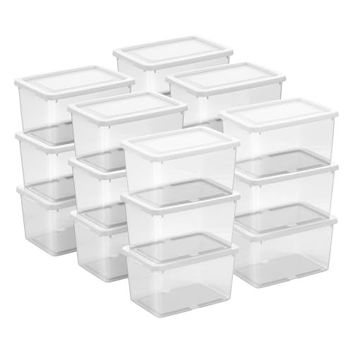 Sterilite 18 Pack Storage Boxes, Clear Plastic Stackable Containers, Lightweight Home Organizers with Snap Lids, 20 Quart, White - size: 20 Quart, style: 18 Pack