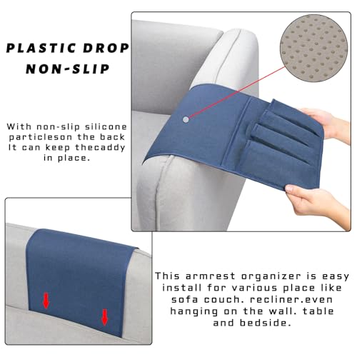 NB Remote Control Holder，Bedside & Armchair & Couch Caddy with Non-Slip Base，5 Pockets Oxford Fabric Bed Desk Storage Pocket for Phone Tablet Kindle Magazines，Gifts for Seniors (Blue， 35"X12.4") - color: Blue, size: 35"x12.4"