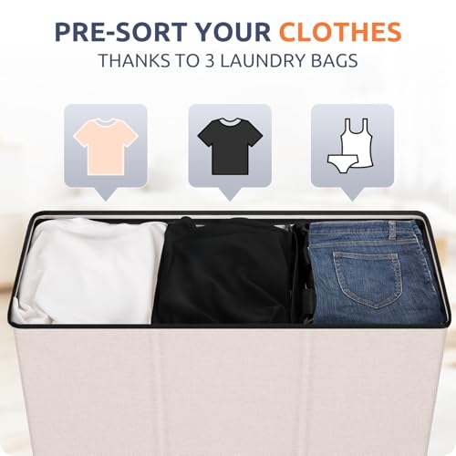 SOLEDI 180L 3-Section Laundry Hamper with Lid, Extra Large Dirty Clothes Basket with Sturdy Handles for Laundry Room & Bedroom - Durable Organizer for Sorting Laundry - color: Beige, size: 180L