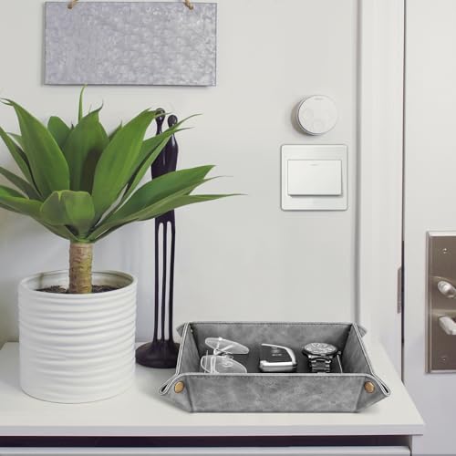 SITHON Valet Tray Desktop Storage Organizer – Premium PU Leather Catchall Bedside Vanity Tray Nightstand Caddy Holder for Remote Controller, Keys, Phone, Wallet, Coin, Jewelry (Gray) - color: Gray