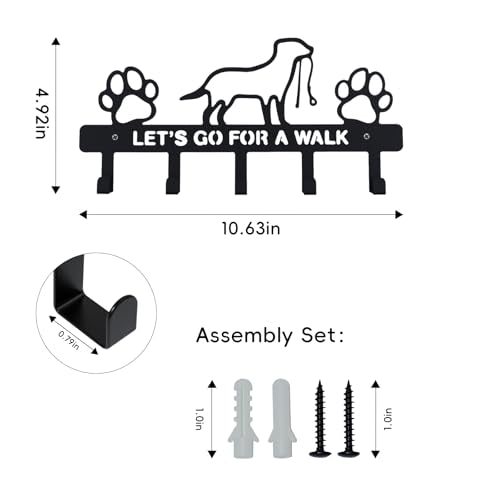 Key Holder Wall Mounted with Screws and Anchors, Black Multifunctional Key Hanger with 5 Hooks, Entryway Front Door Kitchen Hallway Garage Office - color: Dog Black