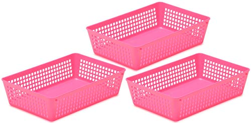 YBM HOME 3-Pack Plastic Storage Baskets Bins for Home Junk Drawer, Shelves, and Office Organization, Functional Trays/Containers Great for Kitchen Pantry, Cabinets, Bedrooms, and Bathrooms, Pink - color: Pink, size: 3