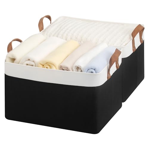 StorageWorks Storage Bins, Fabric Storage Bins for Shelves, Large Storage Baskets with Metal Frame, Closet Baskets and Bins with Handles, Black and White, 2-Pack - color: Black and White, size: 16 ½" L x 12" W x 10 ¼" H