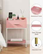 Nightstand with Charging Station,3-Tier Modern Bedside Table Night Stand with Storage Drawer and Open Shelf,Small End Side Table for Bedroom,Living Room,Pink - color: Pink With Charging Station