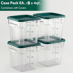 CURTA 8-Pack 4 Qt NSF Clear Polycarbonate Food Storage Containers with Green Lids - Square, Commercial-Grade, Freezer & Dishwasher Safe, Stackable - color: 4.0 Qt 8-Pack(Green Lids)